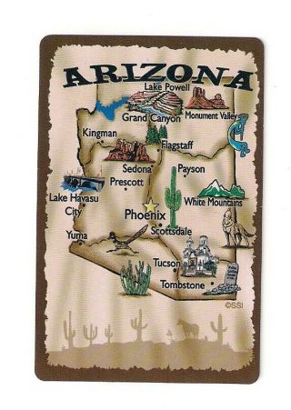 Deck Souvenir Playing Cards From Arizona,  Map,  Phoenix,  Tucson,  Payson,  Cactus