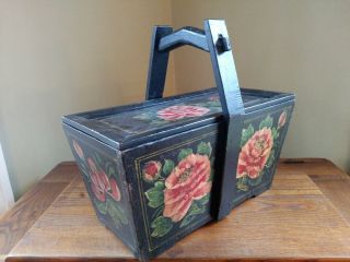 Vintage Wooden Hand Tole Painted Sewing Box – Floral Design