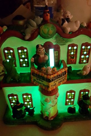 Spooky Hollow Haunted Movie Theater - Halloween Porcelain Lighted House - 1996