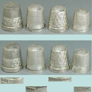 4 Vintage English Sterling Silver Thimbles Hallmarked 1931 - 1962