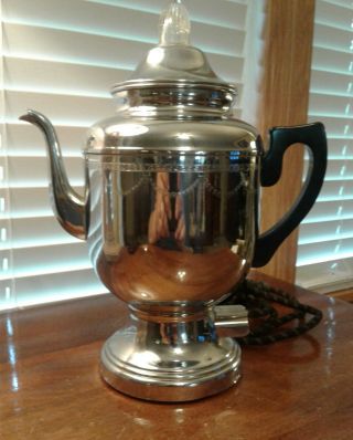 Vintage Farberware Art Deco 8 Cup Electric Coffee Pot Model 208 Cloth Cord