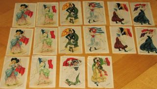 Antique Vintage Nebo Tobacco Silks Pretty Women With Flags