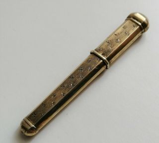 Rare Antique Attractive Gilt Brass Novelty Sewing Needle Case -