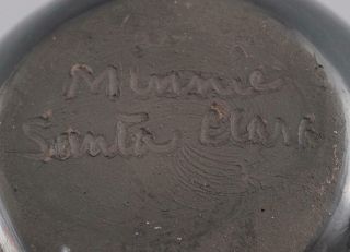 Small Authentic,  Minnie Vigil,  Santa Clara Pueblo Feathers Black Pottery Pot 5