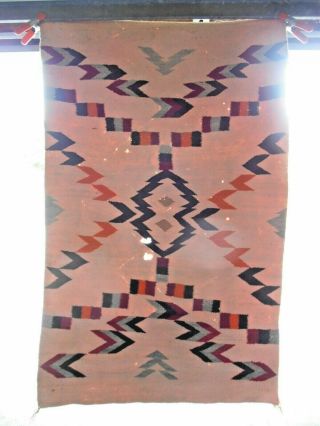 Old NAVAJO NAVAHO Indians Rug/Blanket.  Arrowheads,  Chevrons,  & Rainbow Bars.  NR 5