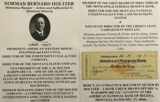 Helena Montana Pioneer Mining Engineer Exec Banker Holtzer Document Signed Check