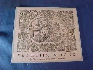Orig 1609 Bookplate From Venice Italy