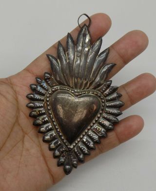 Antique Sacred Heart Jesus Ex Voto Miracle 10.  5 Grams Sterling Silver 925 F - 6