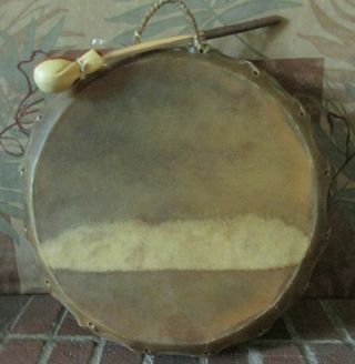 Native American Painted Drum & Drum Stick - Feathers Signed Artist Rose Briseno 6