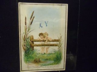 Victorian Scrap 9460 - Christmas Card - Children On A Fence