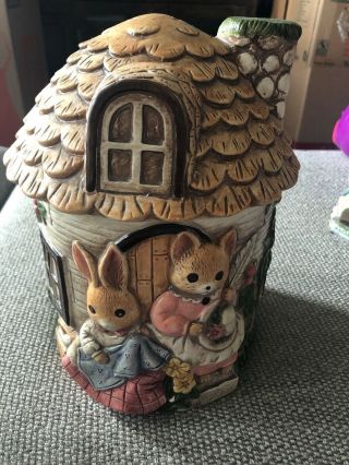 Takahashi San Francisco Ceramic Storybook Bunny Friends Cottage Cookie Jar 2s2