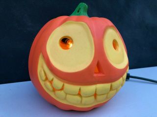 Vintage Halloween Light Up Foam Blow Mold Jack O Lantern Pumpkin Teeth & Eyes