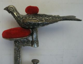 Vintage Sewing Bird Double Pin Cushion Victorian Style Red Velvet Clamp