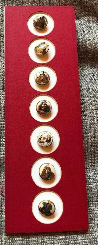 A Lovely Set Of Seven Satsuma Gods Pottery Buttons Figures And Gilding