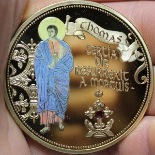Saint Thomas The Apostle Huge 50mm.  24k Gold Plated Proof Medallion 15 Fr/s
