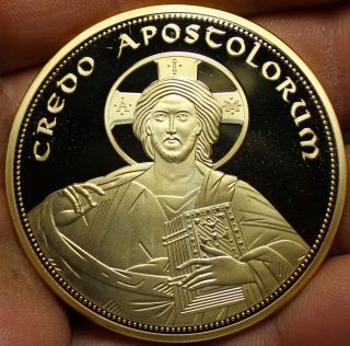 Saint Thomas The Apostle Huge 50mm.  24k Gold Plated Proof Medallion 15 Fr/S 2