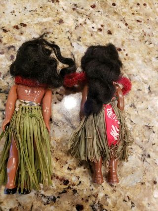 VINTAGE TWO 1940S OR 1950S HAWAIIAN HULA GIRLS WITH GRASS SKIRTS 2