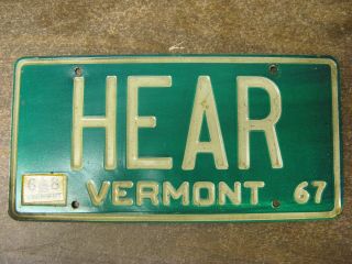 1967 67 1968 68 Vermont Vt License Plate Hear Vanity