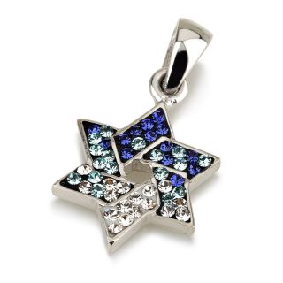 Star Of David Pendant With White&blue Gemstones,  925 Sterling Silver Necklace 4