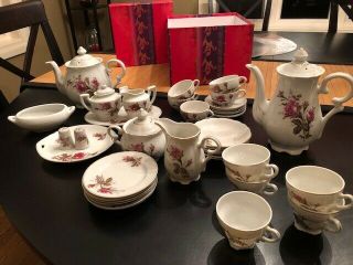 Vintage Japan Moss Rose 43 Pc Porcelain Tea & Coffee Set Creamer Sugar & More