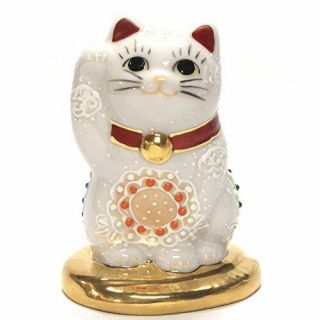 Japanese Maneki Neko Right Hand Lucky Cat Kutani Ceramic Japan Import N - 007f
