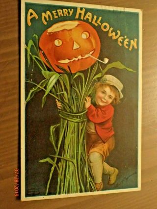 Three 1910 Era Halloween Postcards,  Witch And Pumpkins
