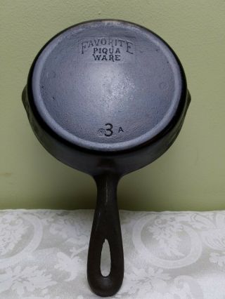 Vintage Favorite Piqua Ware Cast Iron Skillet 3a Sits Flat No Spin Ghost Logo