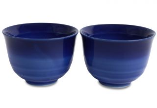 Mino Ware Japanese Porcelain Pair Yunomi Chawan Tea Cup Lapis Lazuli Blue