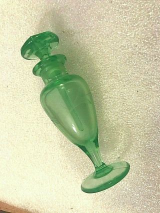 Vintage Depression Era Green Etched (flower) Perfume Bottle With Glass Cap