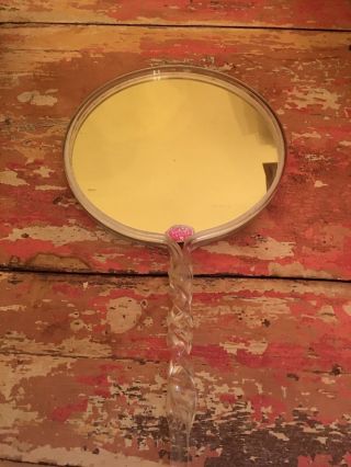 Vintage Hand Held Lucite Shabby Cottage Chic Mirror