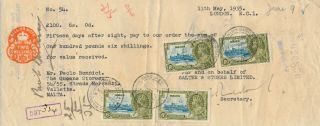 London 1935,  Malta Postage Stamps As Revenues On Bill Of Exchange A942