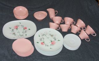 Vtg Texas Ware Melmac Pink & White Roses 8 Place Dinner Set Bowls Cups Plates 43