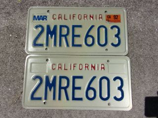 California 1992 License Plate Pair 2mre603