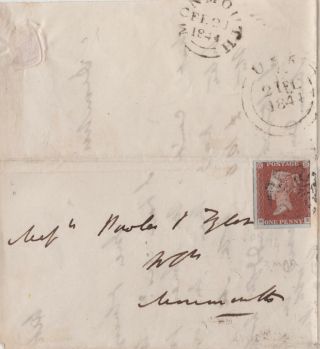 1844 Qv Wales Usk Mx Maltese Cross On Letter With A 1d Penny Red Imperf Stamp