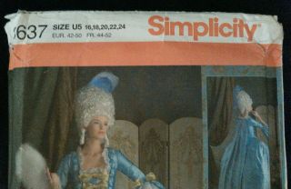 Simplicity Pattern 3637 Size 16 - 24 18th Cen Marie Antoinette Court Gown Uncut 2