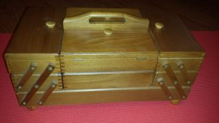 Wooden Accordian Sewing Box Vintage