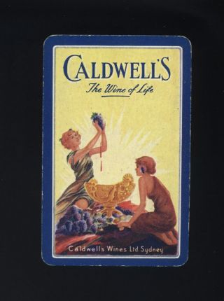 Vintage Australian Swap/playing Card Caldwells Wines Ltd Sydney Grapes & Women
