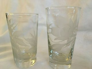 3 Vintage Frank Oda Etched Drinking Glasses Juice Tumblers Hawaiian Flowers 5