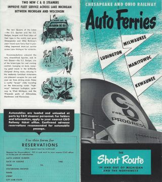 1954 Chesapeake & Ohio Ry.  Auto Ferries Time Table Of Sailings Across Lake Michi