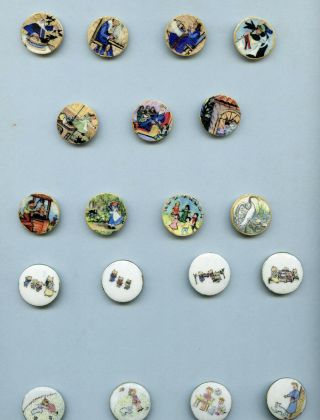 19 Vintage Hand Painted Porcelain Fairytale Buttons Largest 1 " 014