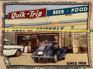 Quick Trip Milestone Employee Anniversary Blanket W/ Vintage Porsche Cars Cotton