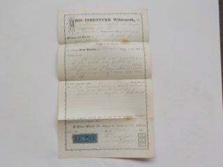 Antique Document 1871 Marshall County Indiana Revenue Stamp Deed Land Vtg Usa Nr