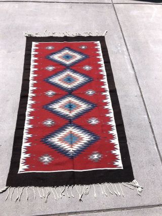 Antique Vtg Native American Navajo Indian Diamond Textile Rug Blanket 69”x39”