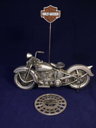 Harley Davidson Metal Picture Holder In Shape Of An Older H - D & Cup Coaster