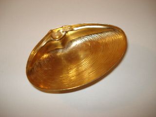 Vintage Fancy Vintage Gold Plated Clam Shell Dish Trinket Tray