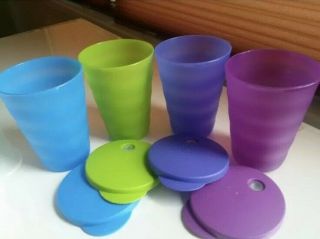 Tupperware Impressions 16 - Oz Ripple Tumblers With Drip - Less Straw Seals Set Of 4