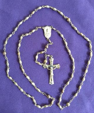 Vintage Creed Sterling Silver Oval Bead Rosary 23 " Long Centerpiece Sacred Heart
