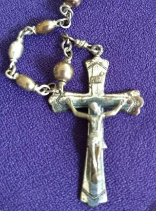 Vintage Creed Sterling Silver Oval Bead Rosary 23 