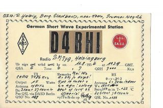 1934 D4bhi Germany Qsl Radio Card.  Rare Bureau Stamp