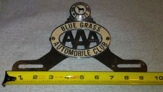 Rare License Plate Topper Blue Grass Automobile Club Aaa Honor Member
